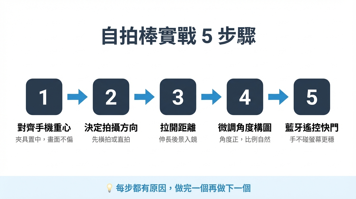 自拍棒實戰5步驟SOP流程圖